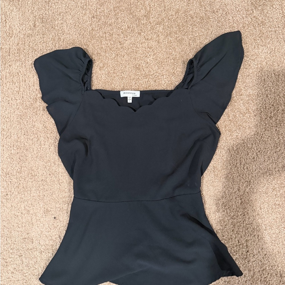 Monteau Black Flutter Sleeve Blouse